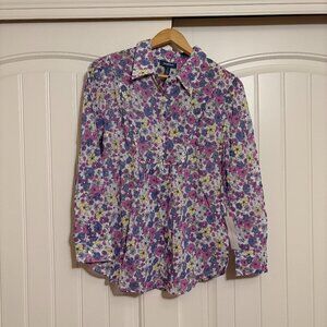 Modcloth Flower Patch Pleasantries Blouse Small Purple Floral Print Button NEW